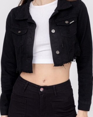 Jeans Jacke Damen Gerissen Schwarz