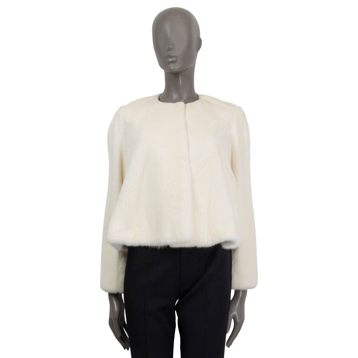 63957 auth CHRISTIAN DIOR ivory white FUR COLLARLESS CROPPED