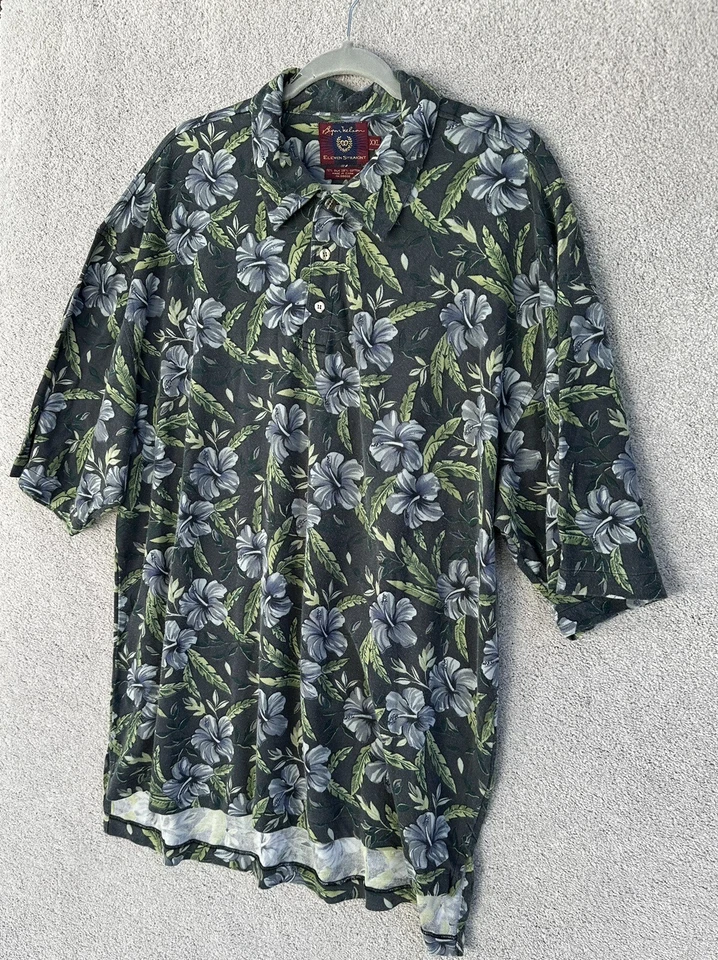 Camisa Polo Byron Nelson Para Hombre 2XL Verde Floral Hawaiana Mezcla Seda Camisa Golf Foto 4 de 4