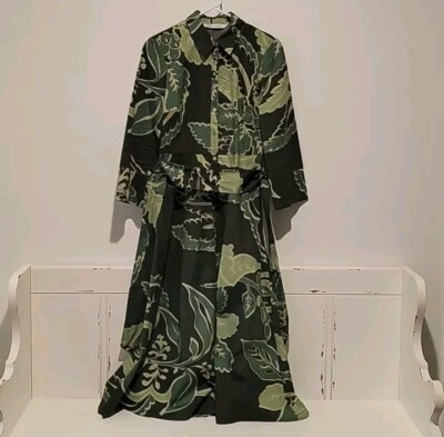 NWT Without Tags Zara Belted Leaf Print Midi Dress Size S | eBay NWT Without Tags Zara Belted Leaf Print Midi Dress Size S | eBay