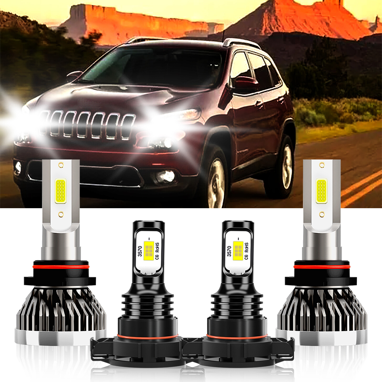 2014-2015 Jeep Cherokee LED Headlight and Fog Light Bulb Kit in 6000K