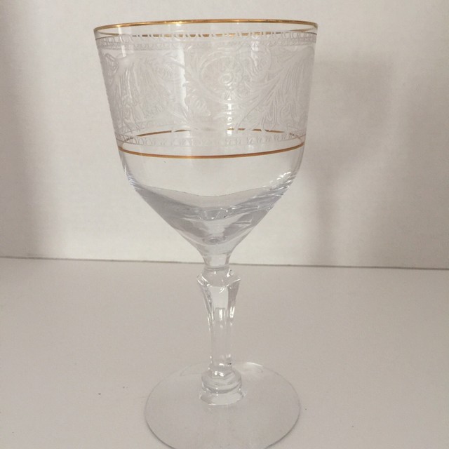 Fostoria Crystal Renaissance Gold Rimmed Etched 6111 Water Goblet(s