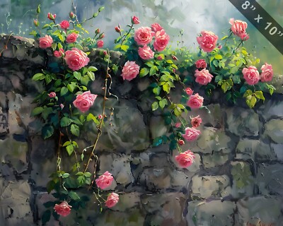 Roses climbing an old stone wall oil painting --ar 54 2b38330c