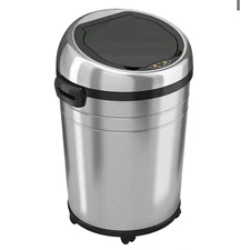 iTouchless Stainless Steel Trash Can w/AbsorbX Odor Control/Wheels 18 GallSilver