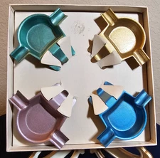 Vintage Clip On AshTray Coffee Tea Saucer Steel Ashtray W/Box Cigarettes Cigars