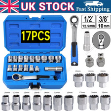 17Pcs Socket Set Metric Go-thru 3/8" 1/2" Adaptors Ratchet Go Through 10-24mm UK