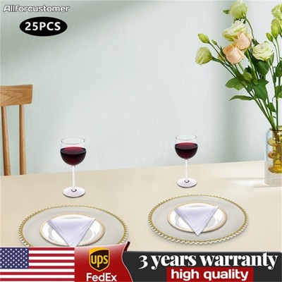25 Packaged Western Food Plates 32cm Plastic With Transparent Gold Thread Beads