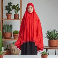 Muslim High Stretch Hijab Pure Color Half-body Cover Hijab with X-Large Red