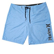 Hurley Mens Blue Board Shorts Flat Front Drawstring Swimsuit Polyester Size 38