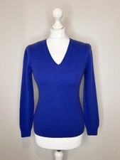 F&F 100% Cashmere Cobalt Blue V Neck Jumper Women's Size 8/10