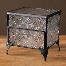 Rectangular Vintage Glass Jewelry Box with Hinged Lid Jewelry Lidded Box