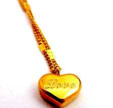 Gold Tone Heart Pendant Necklace Love Engraved Stainless Steel Gift Box