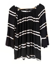 I.N.C International Concepts Black With White Stripe Blouse Size XL Made In USA