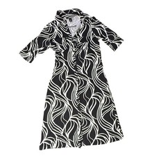 H&M Black White Print Midi Dress Short Sleeve Button Front Size US 4
