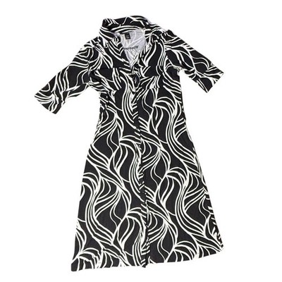 H&M Black White Print Midi Dress Short Sleeve Button Front Size US 4