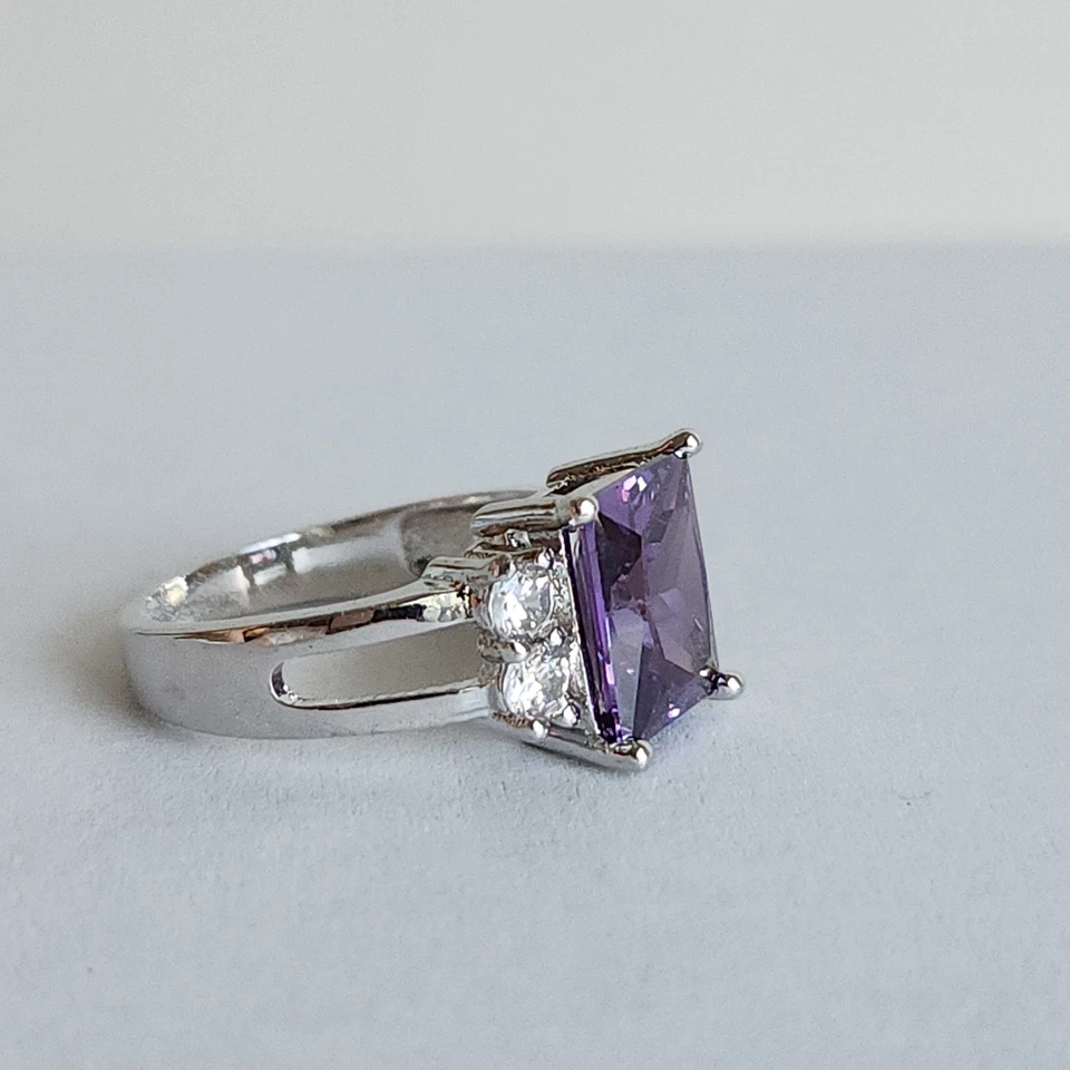 优雅 925 纯银紫水晶和白色黄玉戒指 尺寸 7-4.3 克 — 第 3/4 张图片