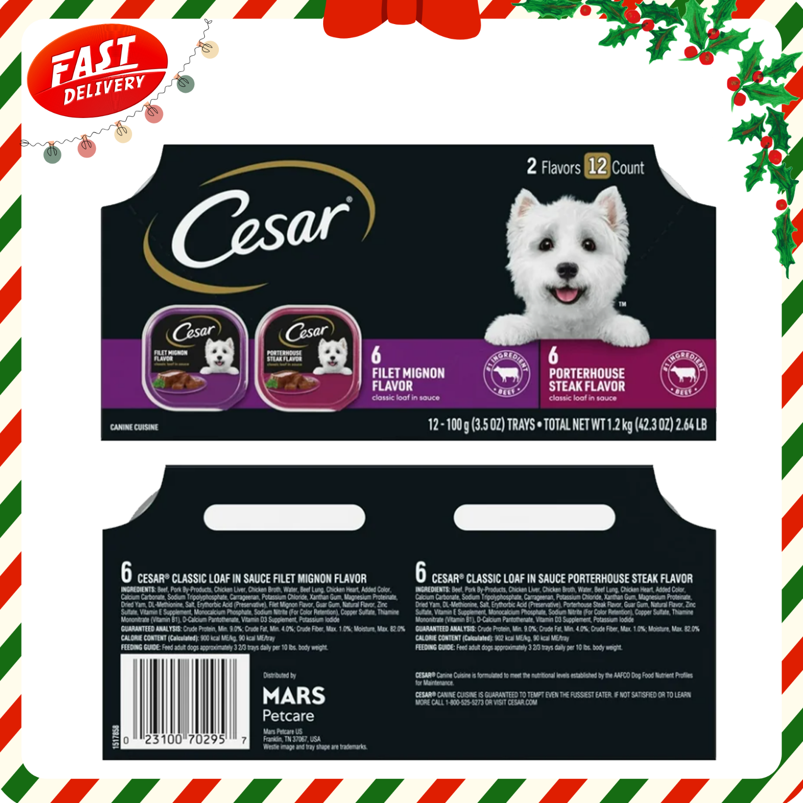 Cesar Classic Loaf in Sauce Wet Dog Food Variety Pack 3.5oz Trays (12-Pack)