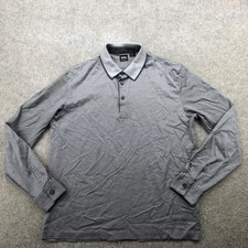 Hugo Boss Polo Shirt Mens Large Gray Stripe Long Sleeve Jersey Knit Regular Fit