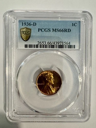 1936-D Lincoln Wheat Cent PCGS Gold Shield MS66 RD  Red