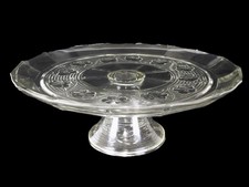 Anchor Hocking "Avalon" Clear Glass Pedestal Cake Stand, 16-Panels, Floral Vines