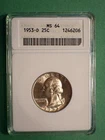 1953-D Washington Quarter - 25c ANACS MS66   WQ26 021  Free Shipping