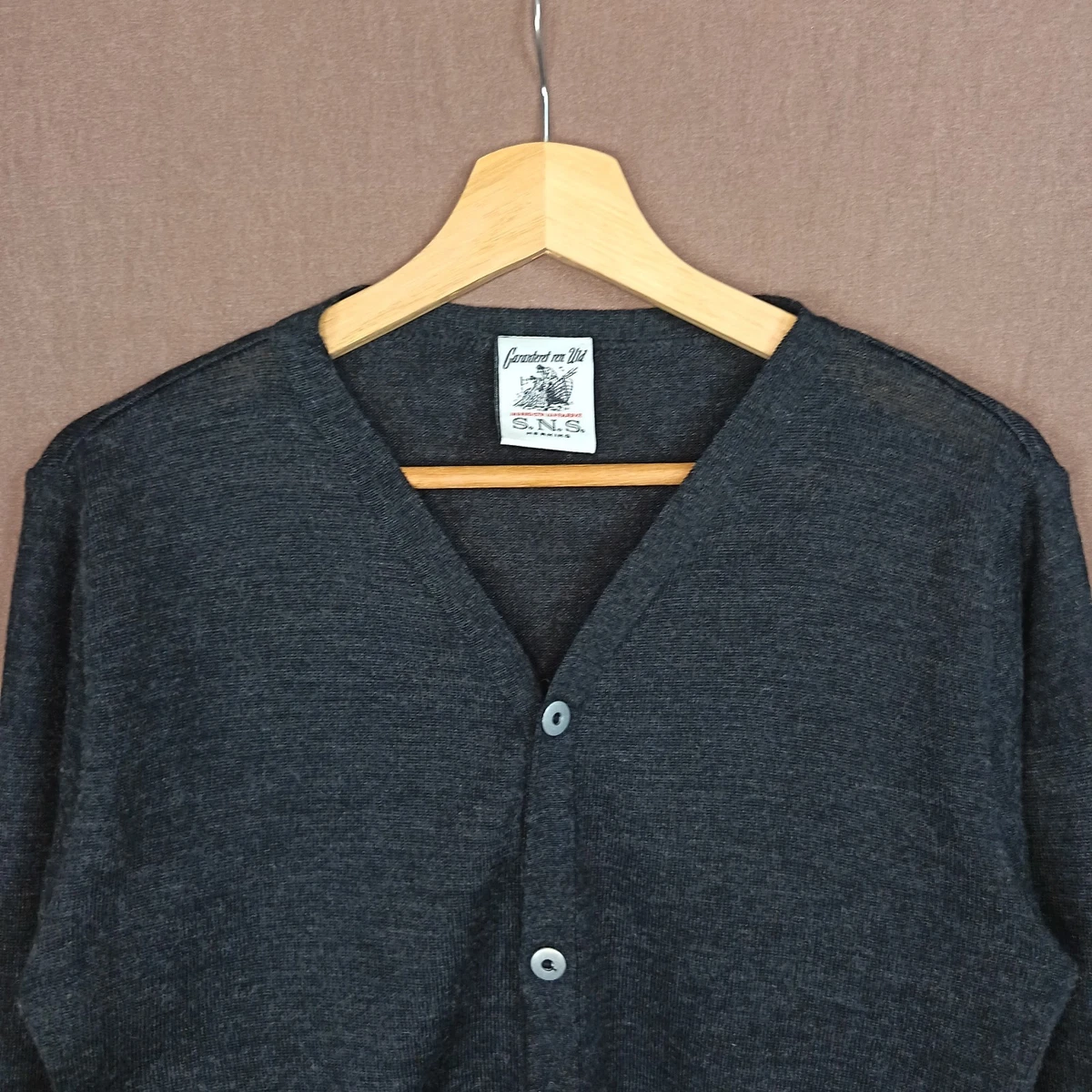 S.N.S. Cárdigan Herning 100 % pura lana nueva gris para hombre mediano M tejido Dinamarca