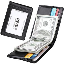 Minimalist Money Clip Slim Bifold Leather Front Pocket Wallet for Men Ant-theft