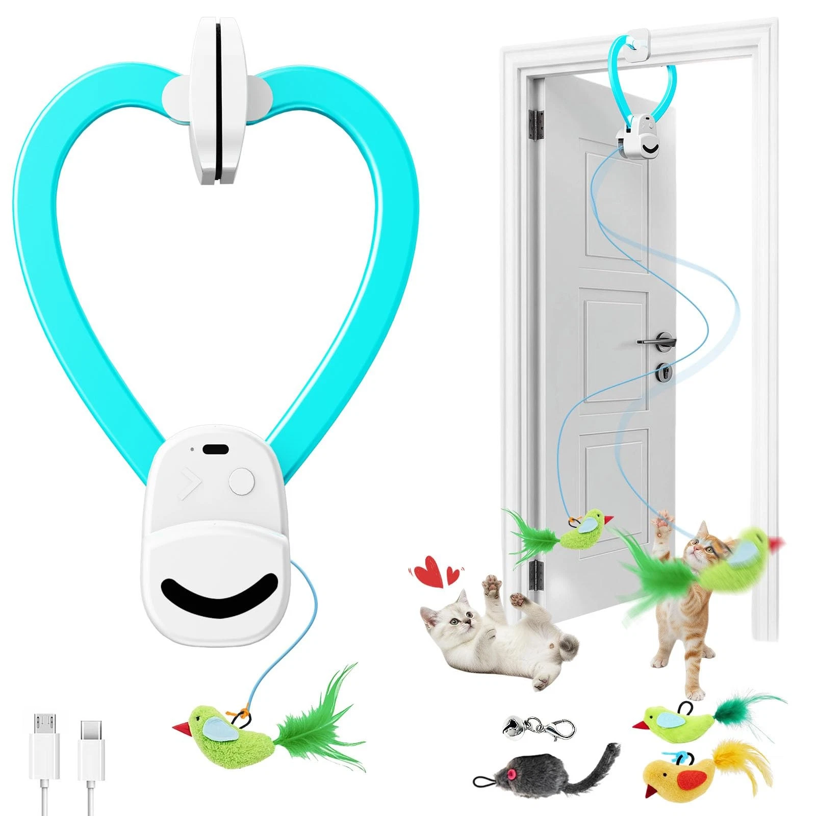 Interactive Cat Toy USB Rechargeable - Automatic Flying Bird & Mouse for Indoor