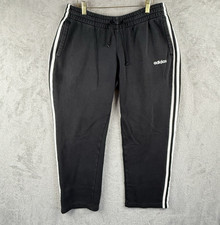 Adidas Joggers Womens L Black w/ White Three Stripes Fleece Training Athleisure