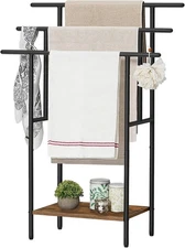 HOOBRO 39.4" Tall Freestanding Towel Rack for Bathroom, Rustic Brown + Black 
