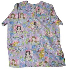 DISNEY V-Neck Scrub Top Shirt Princess Snow White Cinderella Womens Medium 27x22