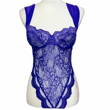 Vintage VICTORIA'S SECRET Purple Lace Teddy Bodysuit Wide Strap 34B S Gold Label
