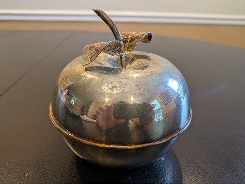 VTG Vereco France silver plated glass insert apple candy dish 4.5'' tall 4.5'' D