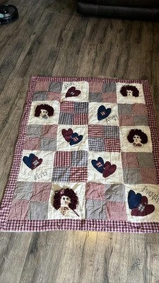 Patchwork Quilt Blanket Friends Rag Doll Folk Art Rustic Decor
