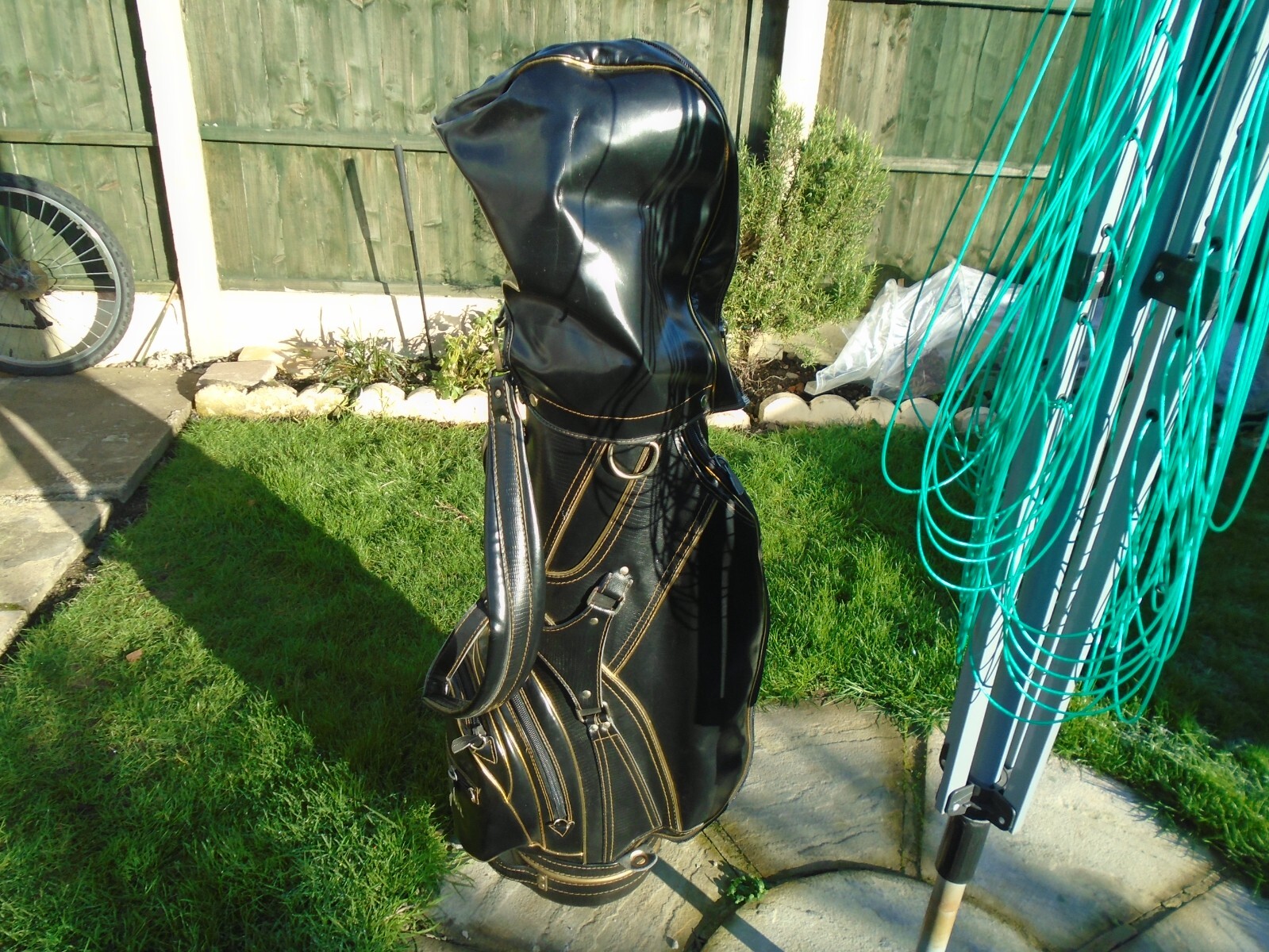 ben hogan black leather golf bag carry / trolley /made in usa pre owned