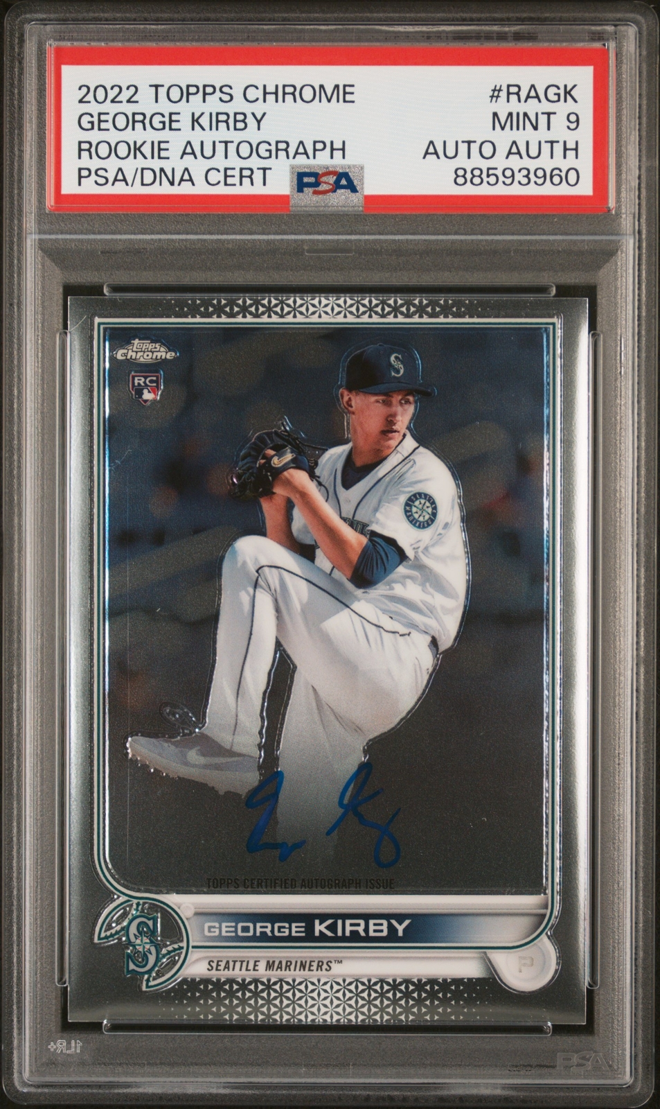 2022 Topps Chrome Rookie Autographs #RAGK George Kirby Rookie Autograph PSA 9