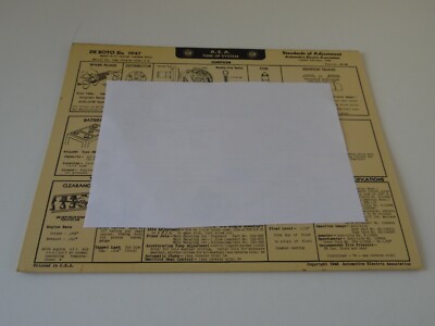 A.E.A. Tune Up System Charts DE SOTO Six 1947 model s-11 custom (canada only)