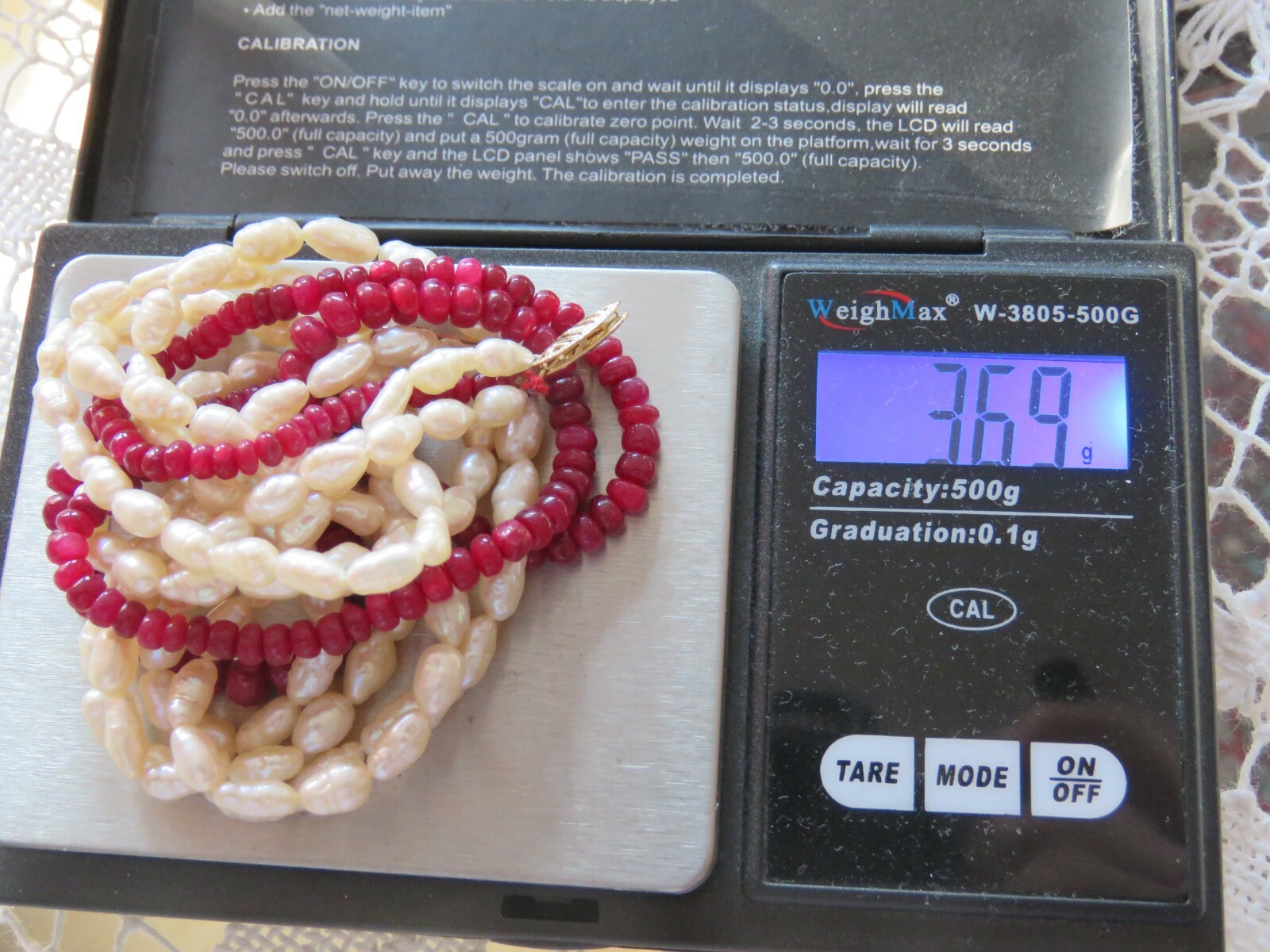 Solid 14K Yellow Gold Genuine Ruby/White Baroque … - image 8