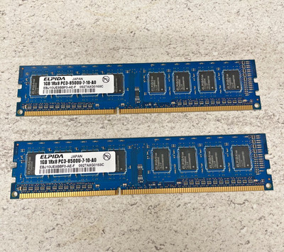 2 Stück Elpida 1GB DDR3 RAM Modul EBJ!OUE8BBF0 PC3-8500 U 1Rx8 RAM Arbeitsspeicher