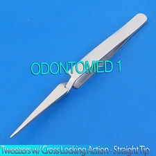 New 4.5" Tweezers w/ Cross Locking Action - Straight Tip Stainless Steel