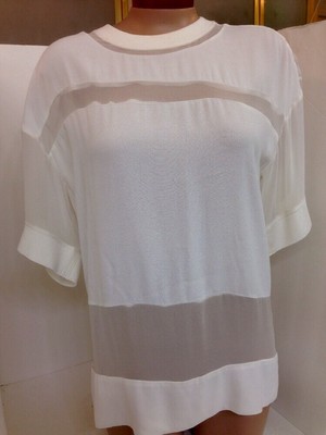 Iro Blouse White Sheer Panels Knit Collar And Trim Size 34 NEW$390