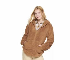 Juniors' So® Full Zip Sherpa Jacket/hoodie Size Small (3-5) Cuban Tan New
