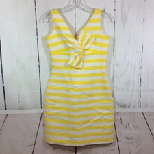 Kate Spade Silverscreen Dress Womens 4 Mini Sheath Yellow Bow Striped Preppy
