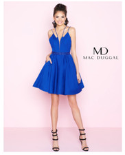 MAC DUGGAL CASSANDRA STONE EMBELLISHED FIT FLARE BLUE DRESS   sz 14