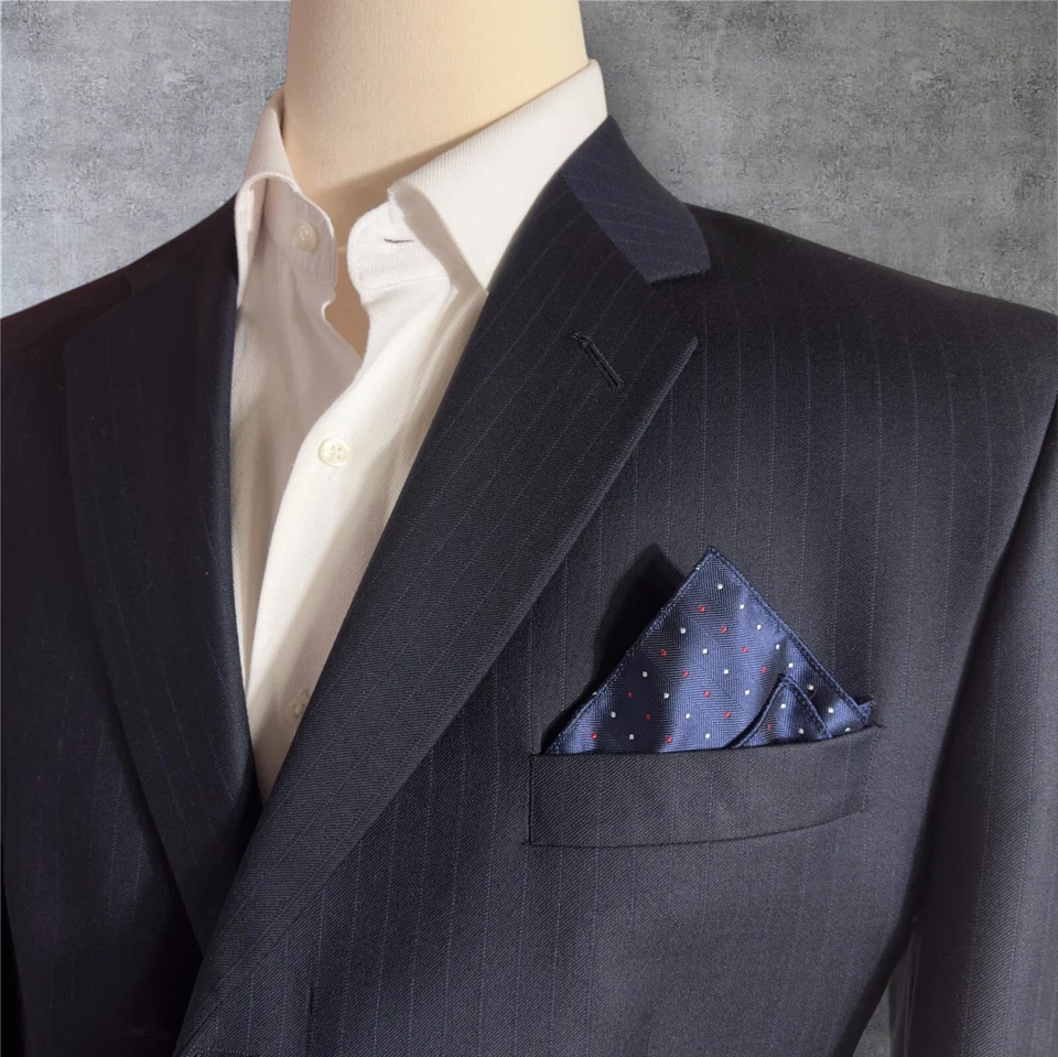 ALFANI Traje de Hombre 2 Piezas 44L Blazer 38x32 Pantalones Azul Marino Rayas Lana Virgen Foto 3 de 4