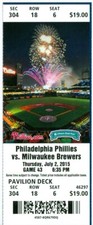 2015 Phillies vs Brewers Ticket: Cody Asche HR/Michael Blazek win