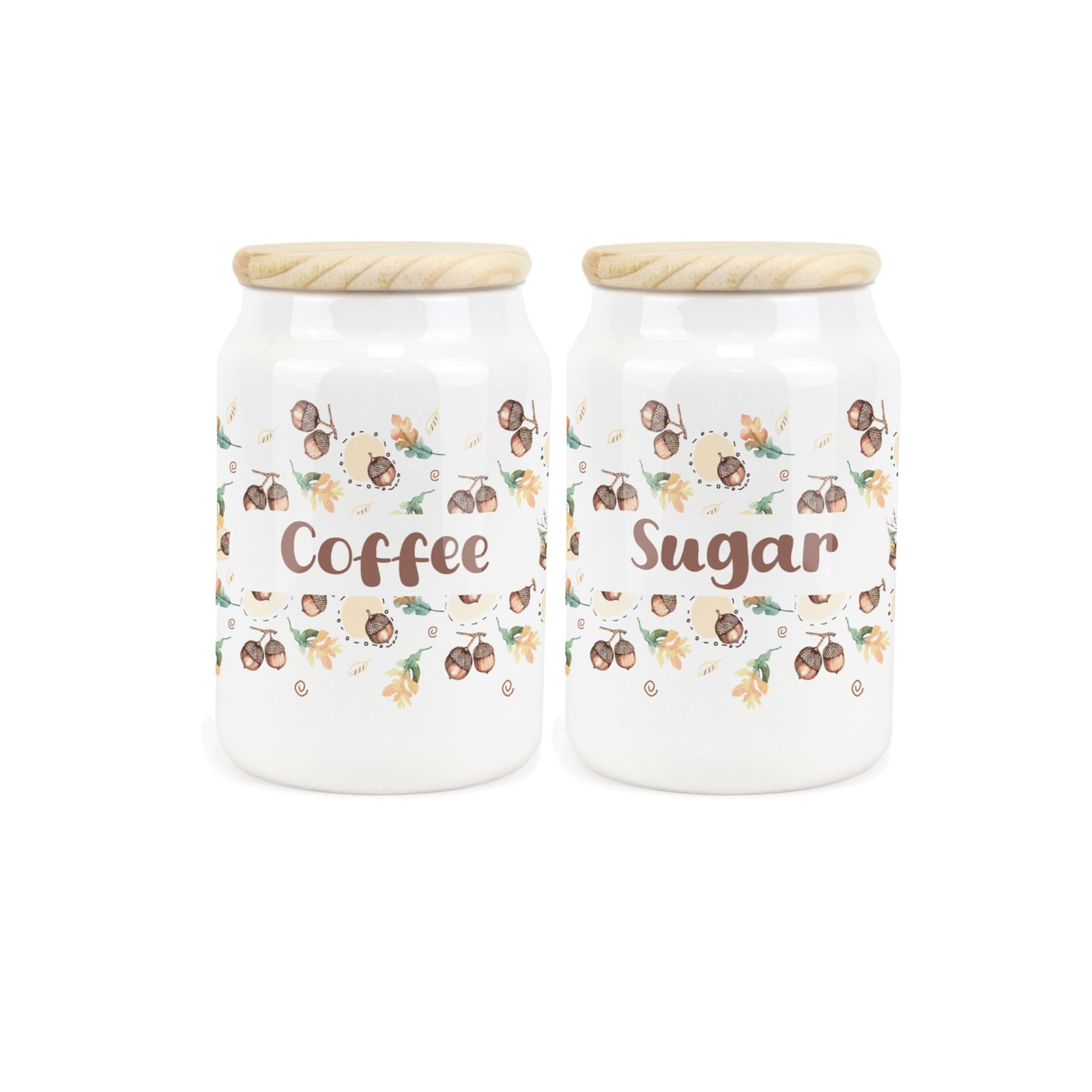 Ceramic Tapered Autumnal Acorns Canisters - Coffee & Sugar Containers