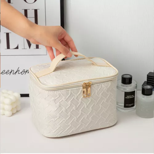 Grand Sac à Maquillage Étui Cosmétique Multifonctionnel Organisateur à Main Sac de Voyage Beig - Photo 3 sur 10
