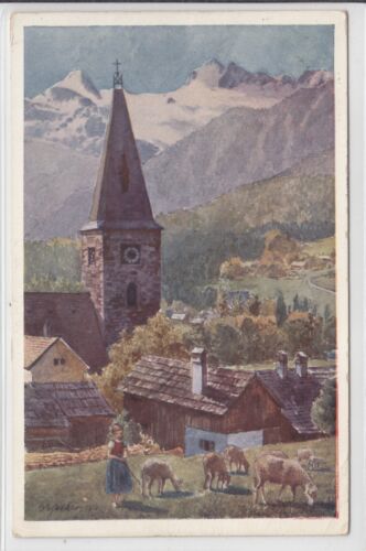 AK Altaussee, Kirche, Dachstein, Künstler-AK 1930 - Afbeelding 1 van 2