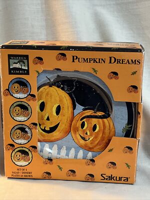 Set of 4 Vintage HALLOWEEN Warren Kimble Pumpkin Dreams Sakura Oneida 8'' Plates